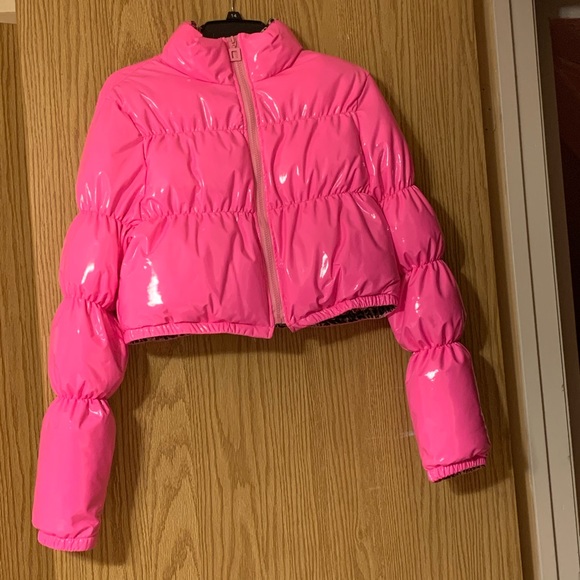 Cropped Hot Pink Puffer Bubble Jacket - Picture 2 of 8